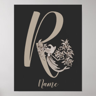 Affiche Dove Elegant Monogramme Initiale R Personnalisé