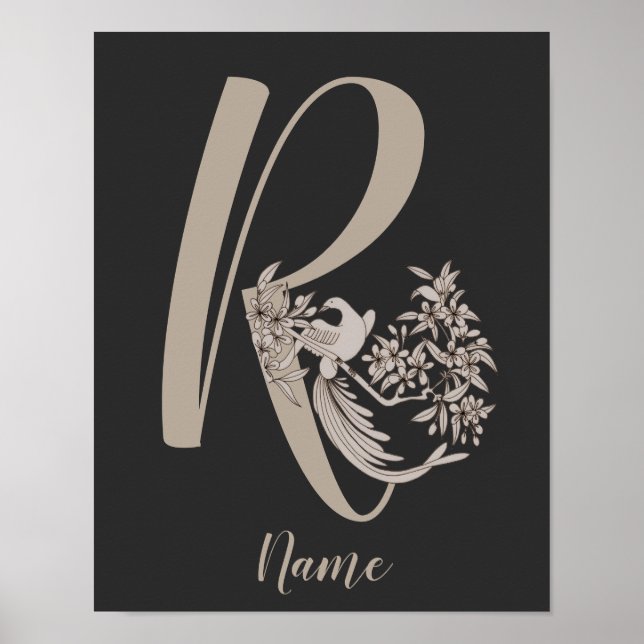 Affiche Dove Elegant Monogramme Initiale R Personnalisé (Devant)