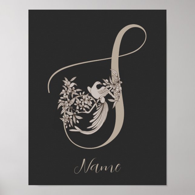 Affiche Dove Elegant Monogramme Initiale S Personnalisé (Devant)
