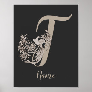 Affiche Dove Elegant Monogramme Initiale T Personnalisé