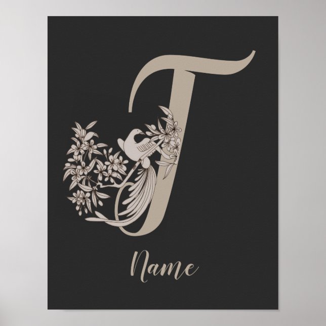 Affiche Dove Elegant Monogramme Initiale T Personnalisé (Devant)