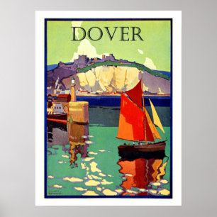 Affiche Dover, Angleterre, voilier, marine, vintage