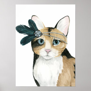 Affiche Downton Cat   Bejeweled With Feathers