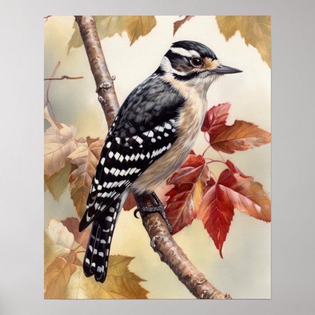 Affiche Downy Woodpecker Oiseau Art Imprimer l'affiche (Devant)