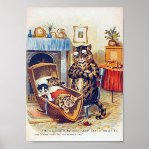 Affiche Dozing Cat and Baby Cat, Louis Wain