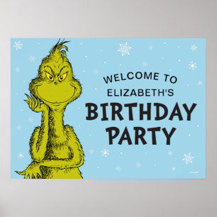 Affiche Dr Seuss   Accueil d'anniversaire Grinch hiver