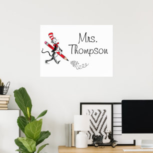 Affiche Dr. Seuss Chapeau Clown Nom Écrit