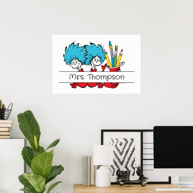 Affiche Dr. Seuss | Chose Un Chose Deux Nom de l'enseignan (Bureau à domicile)