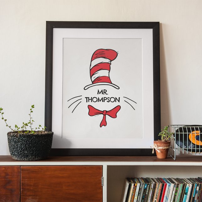 Affiche Dr. Seuss | Le Chat dans le Chapeau Nom de l'ensei (Poster in frame)