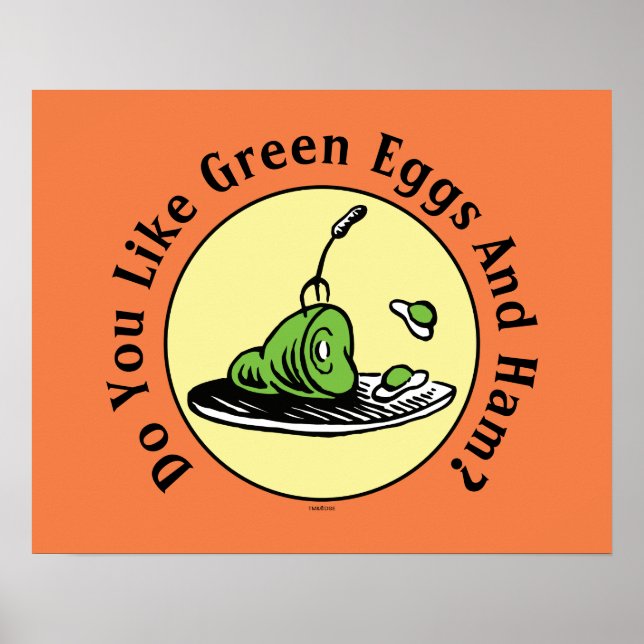 Affiche Dr Seuss | Oeufs verts et icône de jambon (Devant)