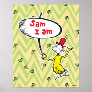 Affiche Dr. Seuss Sam-I-Am tenant un panneau