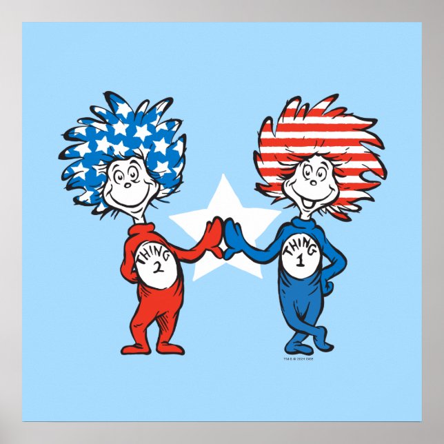 Affiche Dr Seuss | Une chose Deux graphiques patriotiques (Devant)