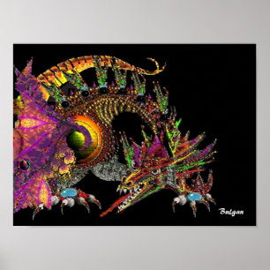 AFFICHE DRAGO / DRAGON D'OR FANTASY EN POURPRE ET NOIR