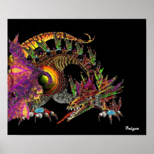 AFFICHE DRAGO / DRAGON D'OR IMAGINAIRE EN PURPLE ET NOIR