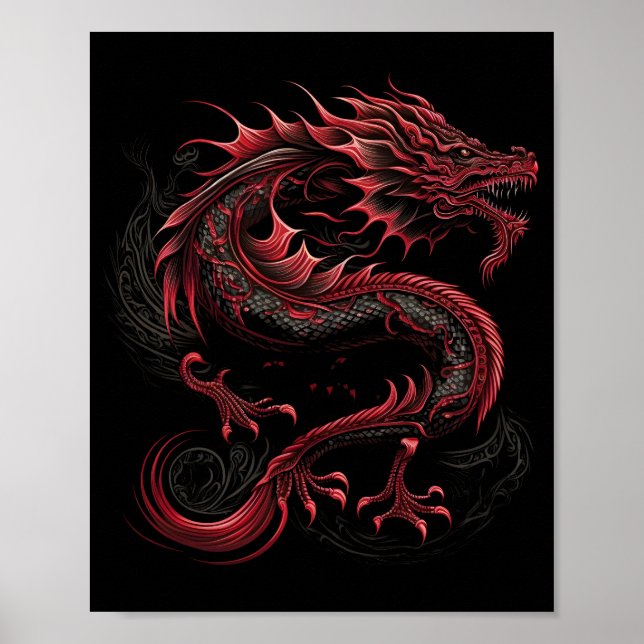 Affiche dragon à tête jaune-verte (Devant)
