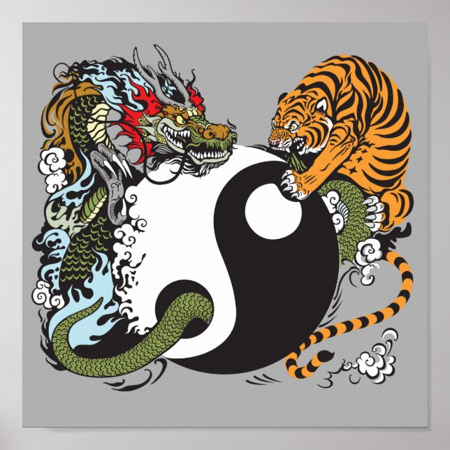 Affiche dragon and tiger yin yang (Devant)