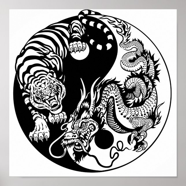 Affiche dragon and tiger yin yang (Devant)