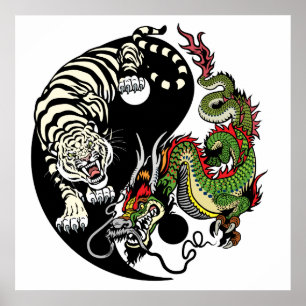 Affiche dragon and tiger yin yang