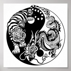 Affiche dragon and tiger yin yang symbol