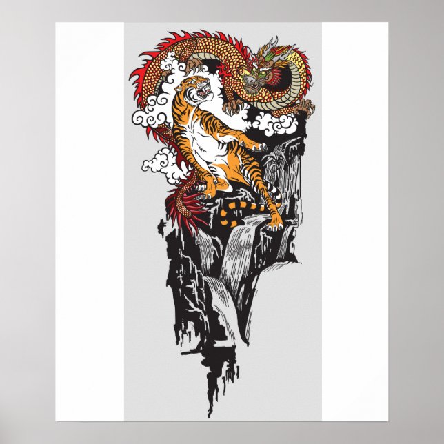 Affiche Dragon asiatique contre tigre. ART graphique (Devant)