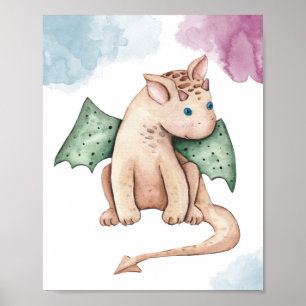 Affiche Dragon bébé aquarelle pour une nurserie fantaisist