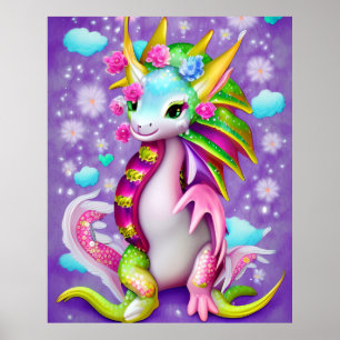 Affiche Dragon Bébé coloré