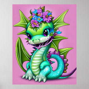 Affiche Dragon bébé violet et vert