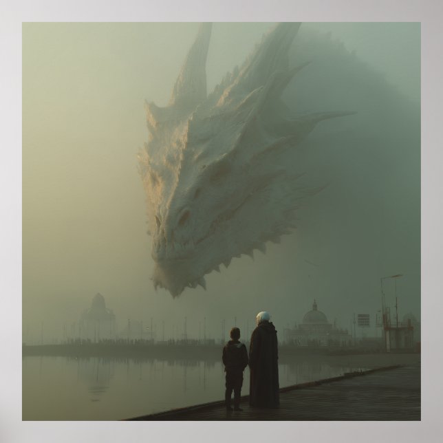 Affiche Dragon Blanc Géant au-Dessus de la Jetée de la Vil (Devant)