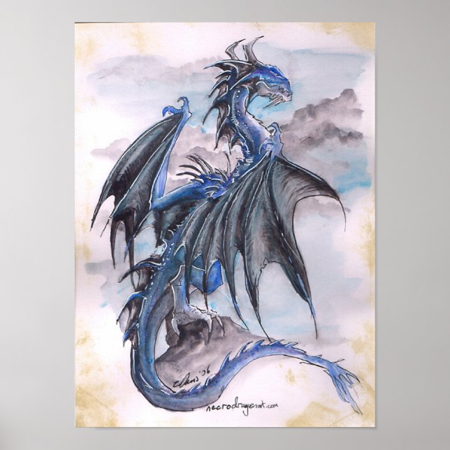 Affiche Dragon bleu - aquarelles (Devant)