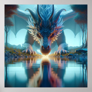 Affiche Dragon Bleu Mystique Reflection dans l'eau