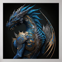 Dragon bleu vapeur avec ailes métalliques IA art