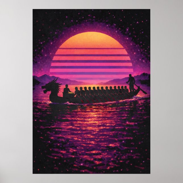 Affiche Dragon Boat Race, Retro Synthwave Modern Paddling (Devant)