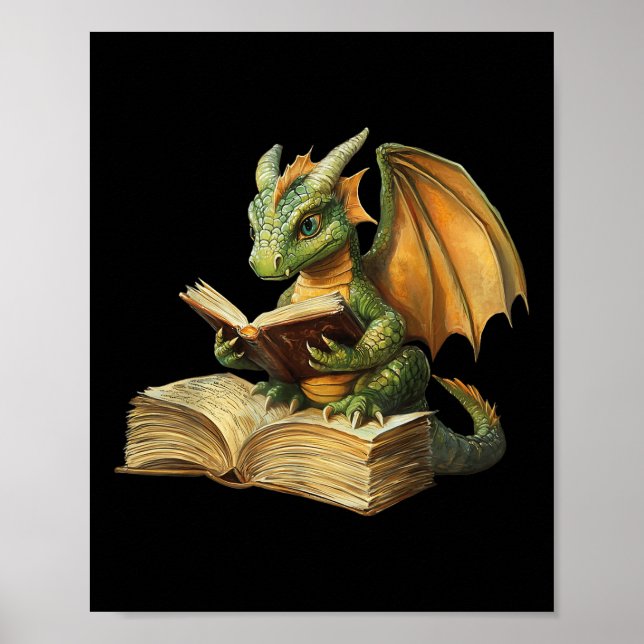 Affiche Dragon Bookworm Livre de lecture Drôle Graphique (Devant)