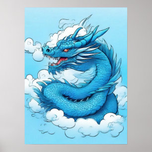 Affiche Dragon chinois dans les nuages
