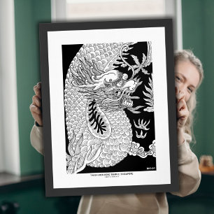 Affiche Dragon Chinois Esquisse à l'encre noire et blanche
