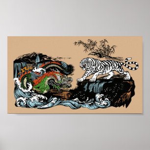 Affiche Dragon chinois et tigre