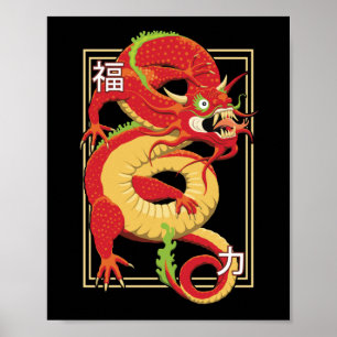 Affiche Dragon chinois rouge