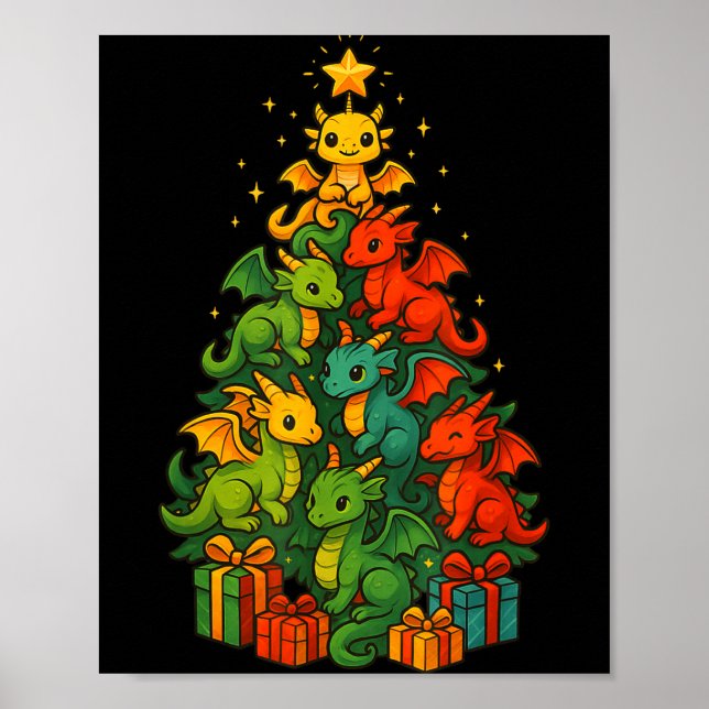 Affiche Dragon Christmas Tree Funny Dragon Xmas  (Devant)