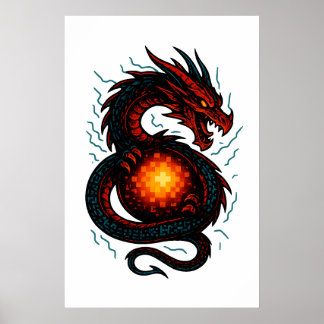 Affiche Dragon Cyber Néon en Spirale – Fantaisie Futuriste