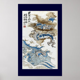 Affiche Dragon dans les nuages Art japonais