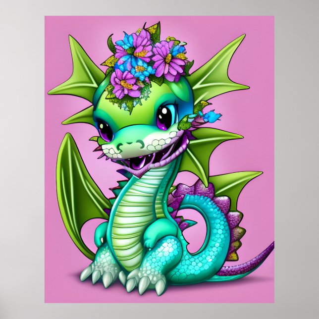 Affiche Dragon de bébé pourpre et vert (Devant)