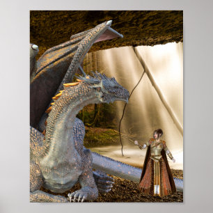 Affiche Dragon de bronze avec reine Elfe de fée