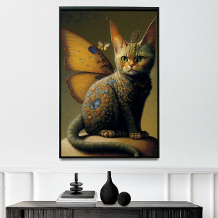Affiche Dragon de chat vintage avec ailes papillon