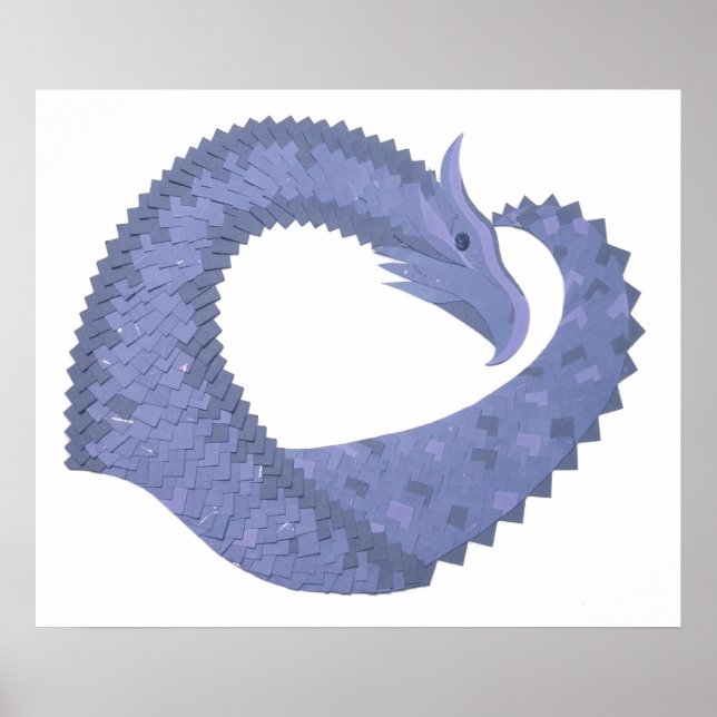 Affiche Dragon de coeur gris bleu sur blanc (Devant)