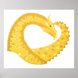 Affiche Dragon de coeur jaune sur blanc