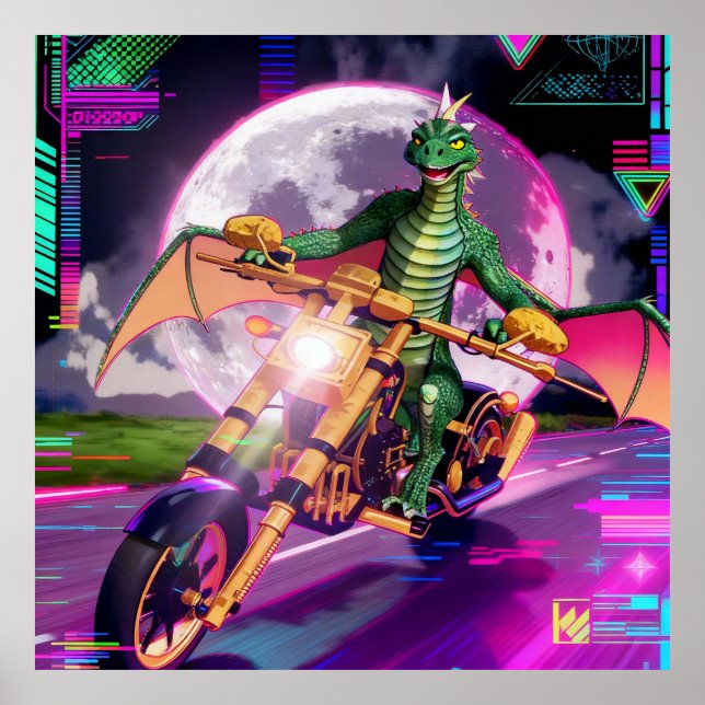 Affiche Dragon de course de moto (Devant)