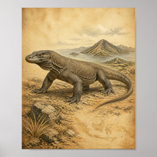 Affiche Dragon de Komodo Art Vintage de la Faune