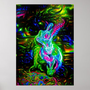 Affiche Dragon de lapin psychédélique à Neon Imaginaire
