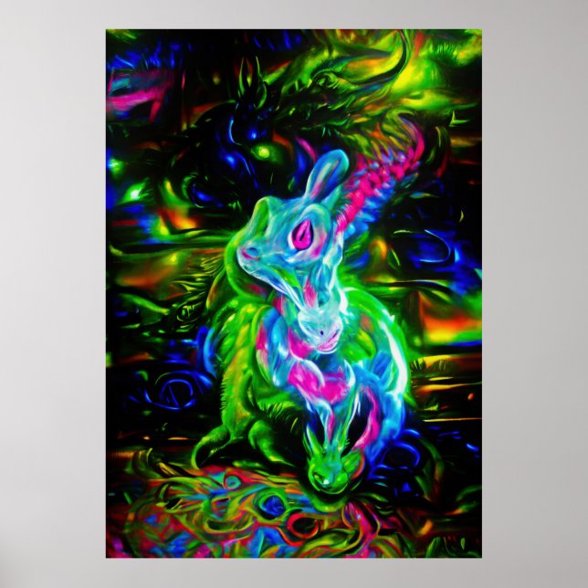Affiche Dragon de lapin psychédélique à Neon Imaginaire (Devant)
