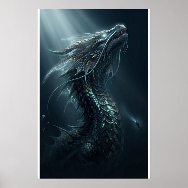 Affiche Dragon de mer majestueux à écaille dorée - Guar de (Devant)